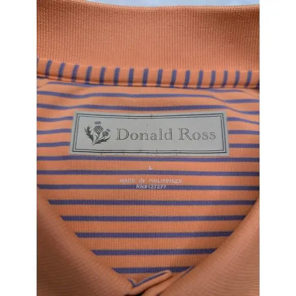 Donald Ross Mens Golf Polo Shirt - Large Orange Stripe‎ Performance ODCC 1892 - Picture 2 of 8